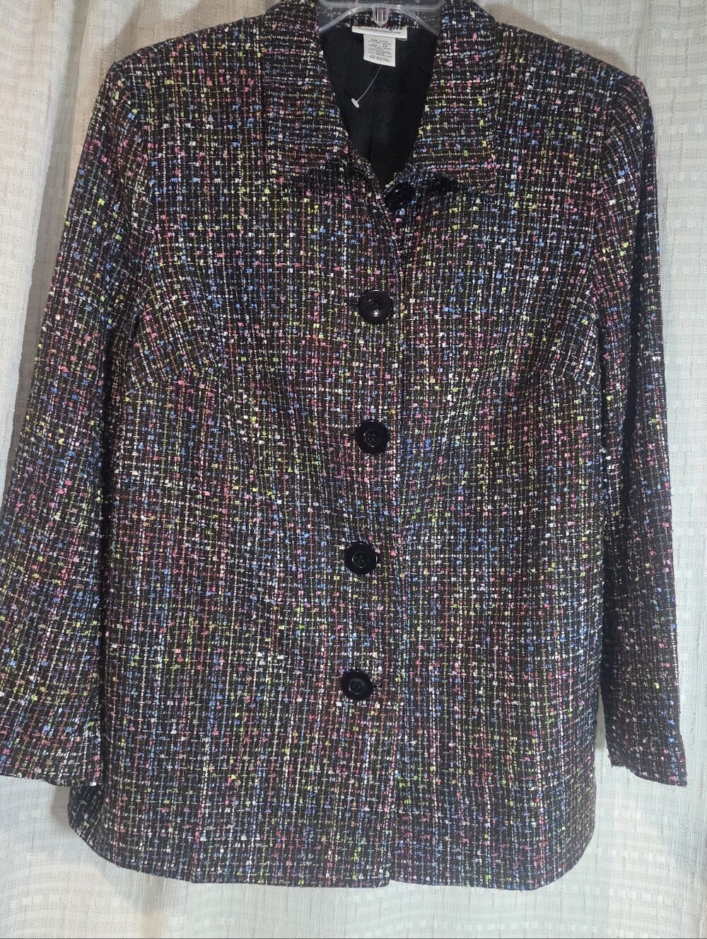 Notations Women's Tweed Blazer Size 1X - Black Multicolor Button Front Lined